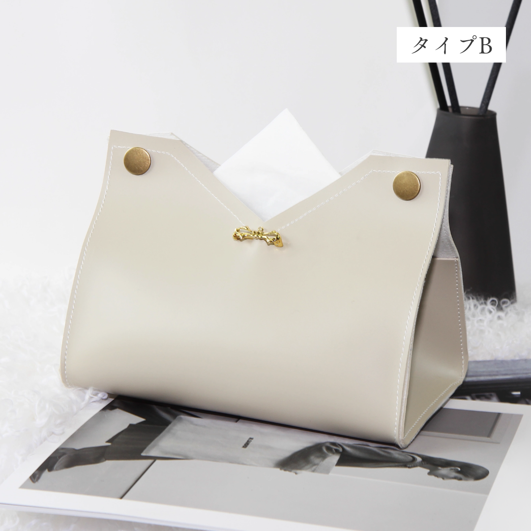 キルティングレザーデザインティッシュケース