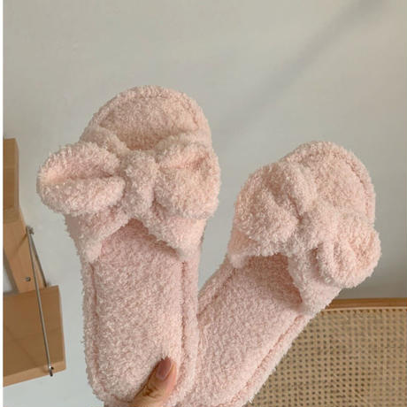 リボン もこもこルームシューズ