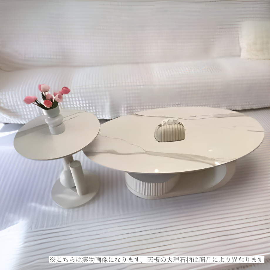 クリームホワイトマーブル調コーヒーテーブル