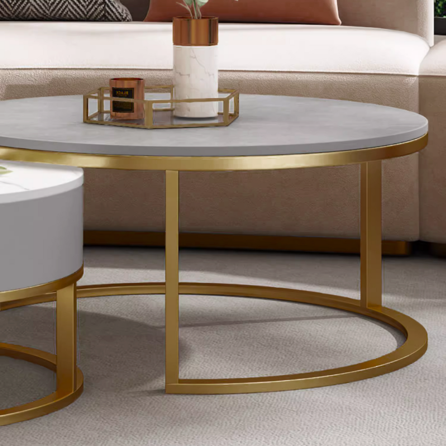 マーブル調ゴールドダブルローテーブル