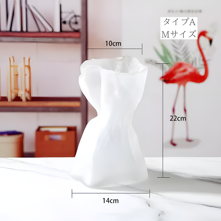 ホワイトガラスウェーブフラワーベース