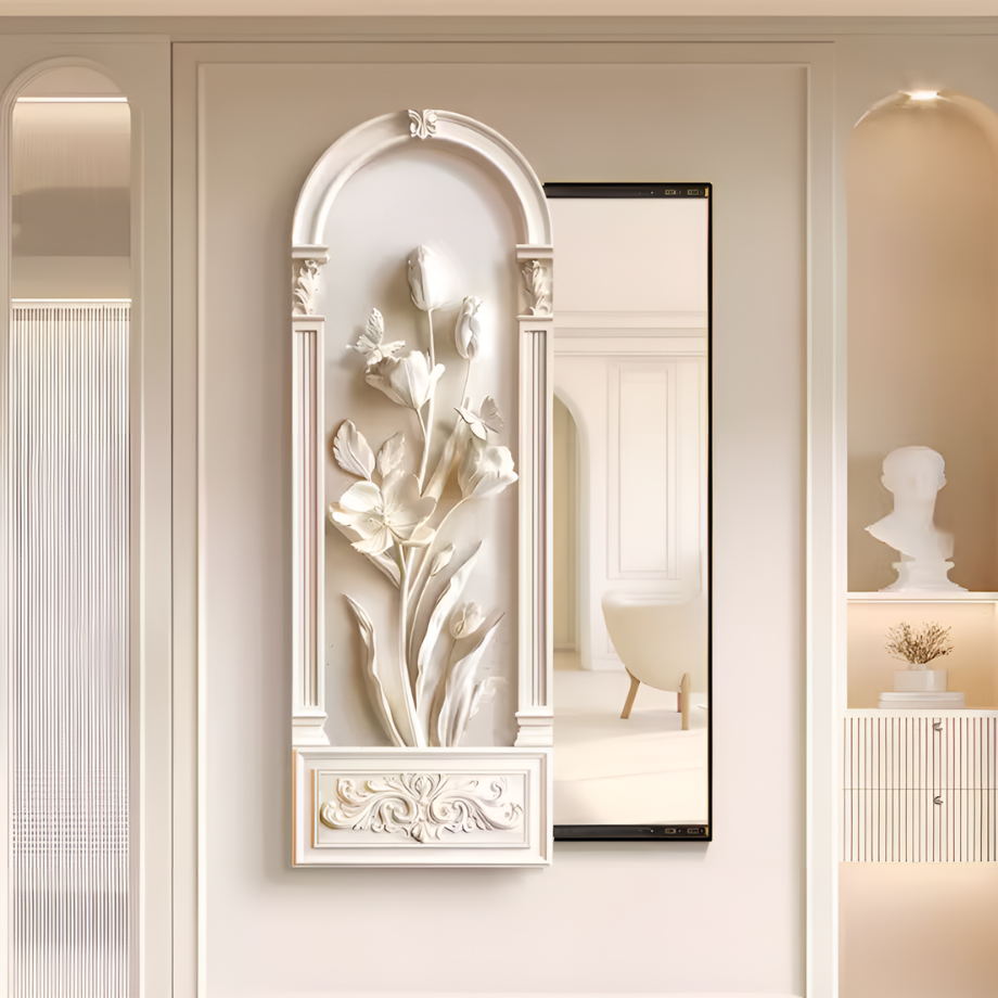 フレンチクリームスカルプチャーライクアートミラー