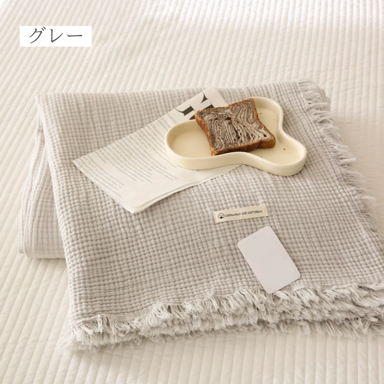 フリンジ付きナチュラルガーゼケット　