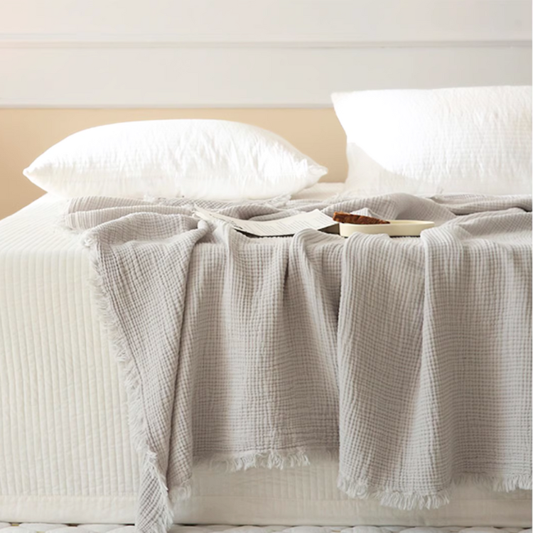 フリンジ付きナチュラルガーゼケット　