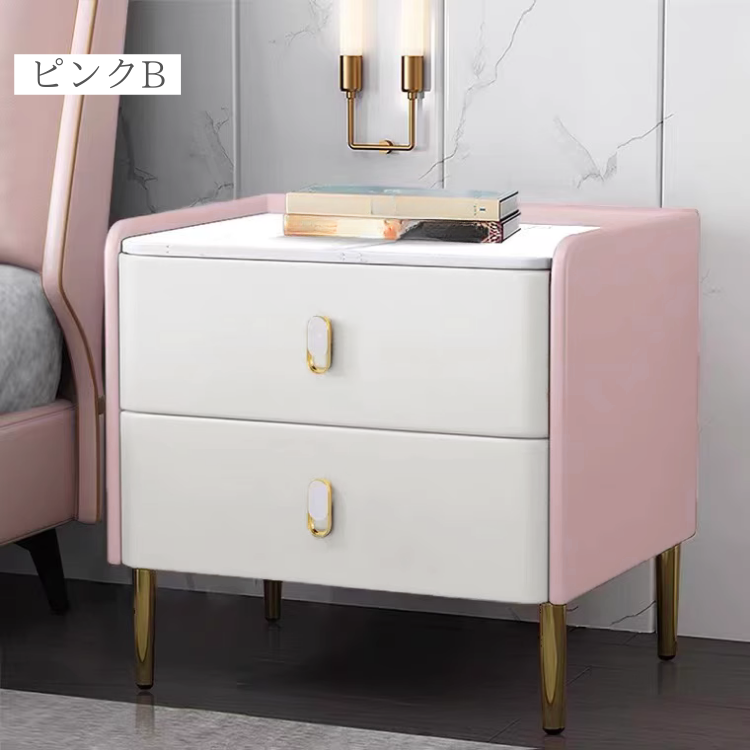 スイートマーブル調ベッドサイドキャビネット