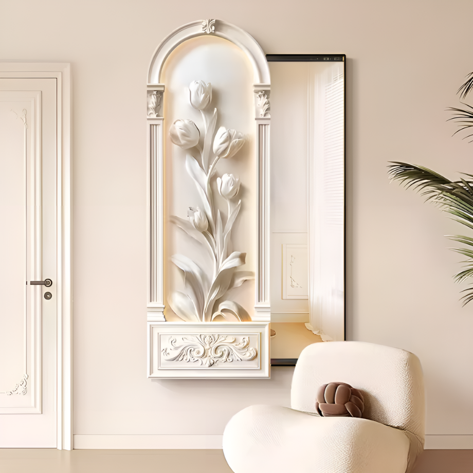 フレンチクリームスカルプチャーライクアートミラー