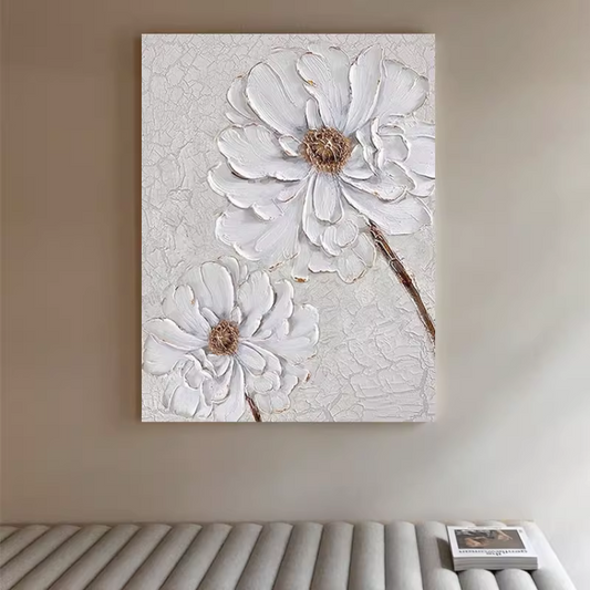 ホワイトダブルフラワーウォールアート