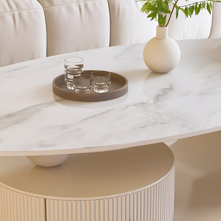 クリームホワイトマーブル調コーヒーテーブル