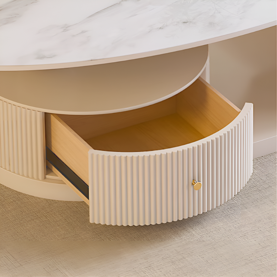 クリームホワイトマーブル調コーヒーテーブル