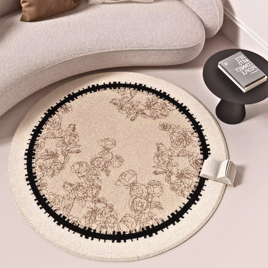 韓国風フラワーモチーフラウンドラグ