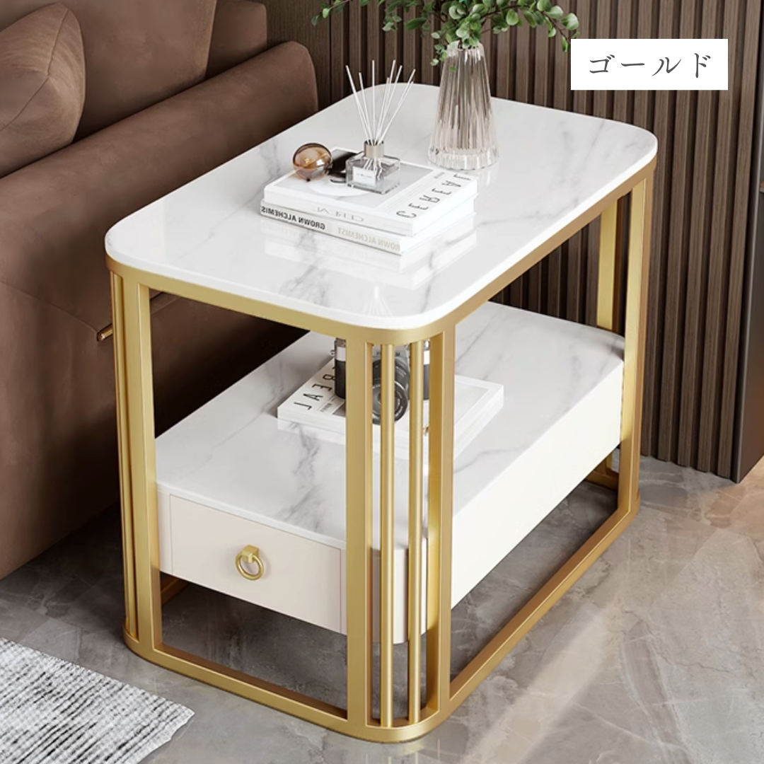 ラグジュアリーマーブル調ソファサイドテーブル
