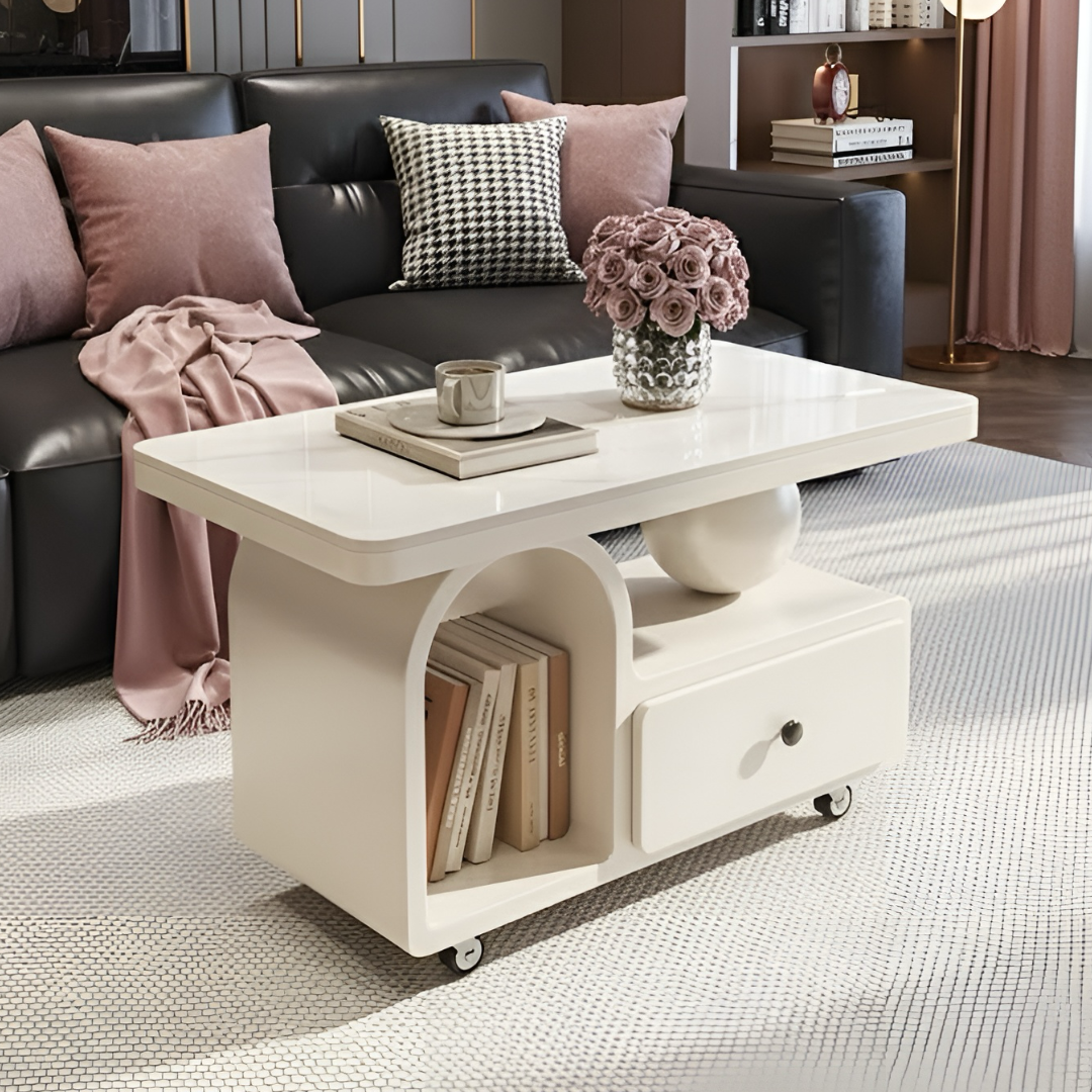 大理石調アーチストレージローテーブル