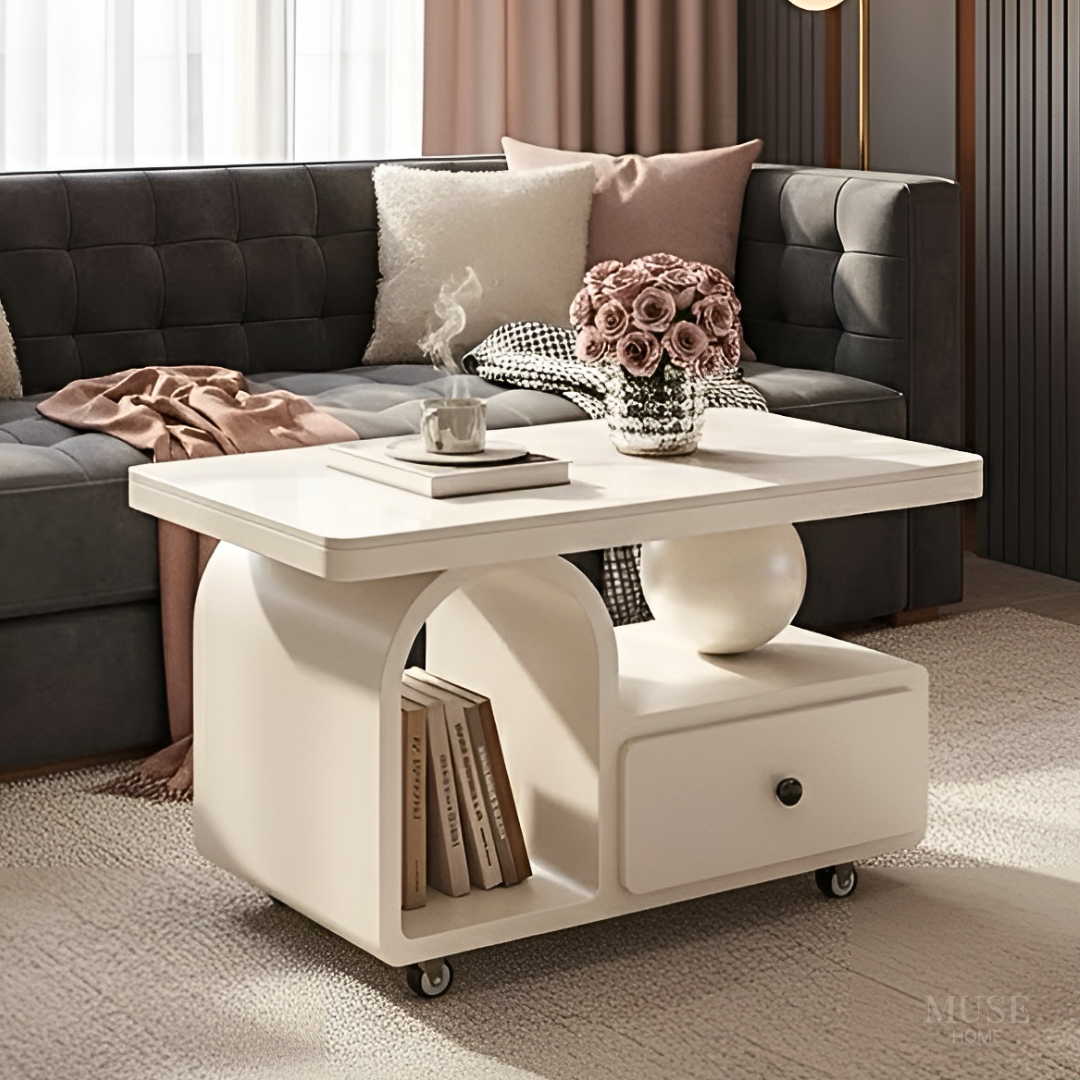 大理石調アーチストレージローテーブル