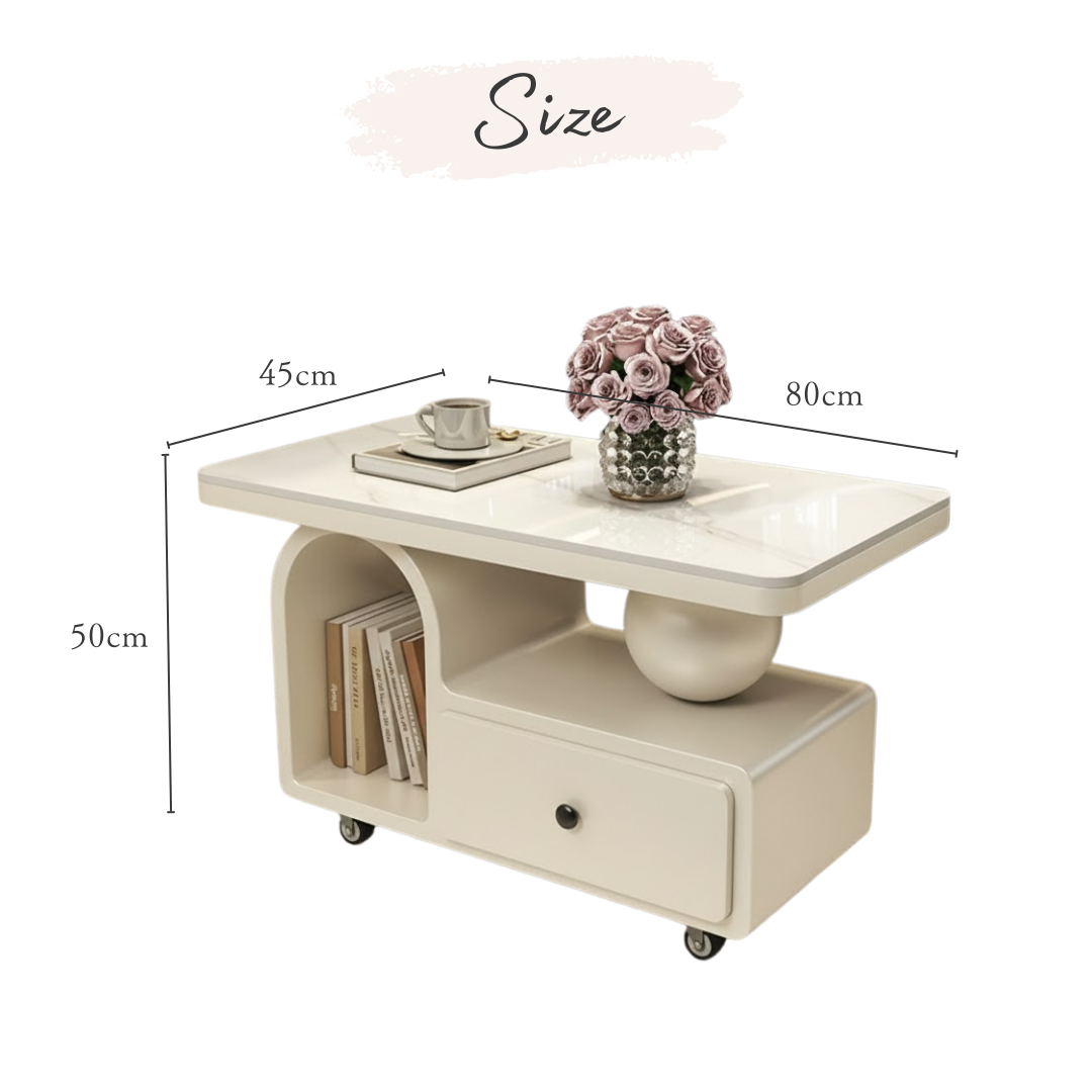 大理石調アーチストレージローテーブル