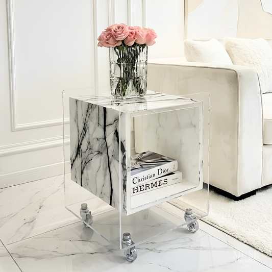 マーブル調クリアキューブサイドテーブル