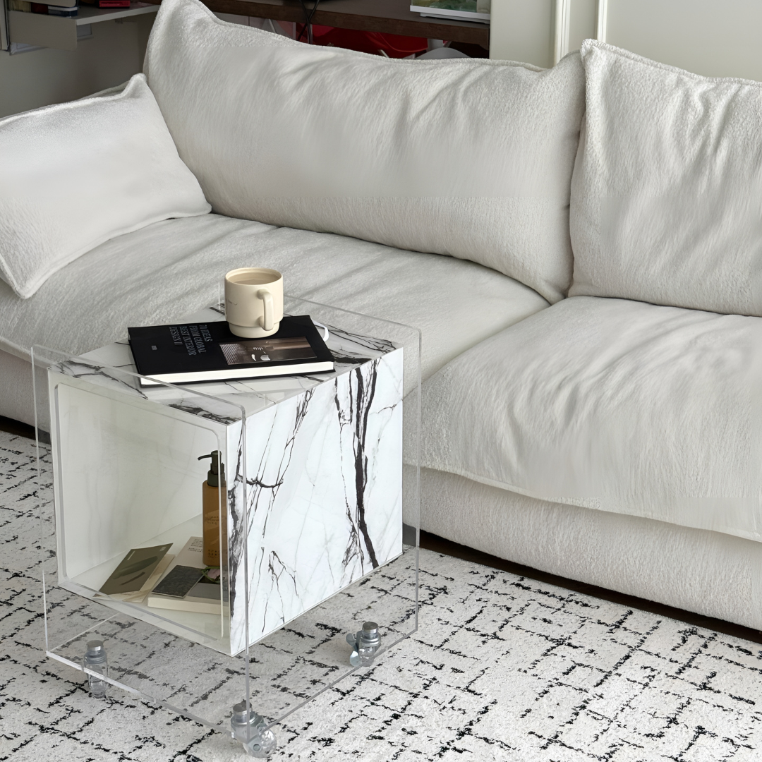 マーブル調クリアキューブサイドテーブル