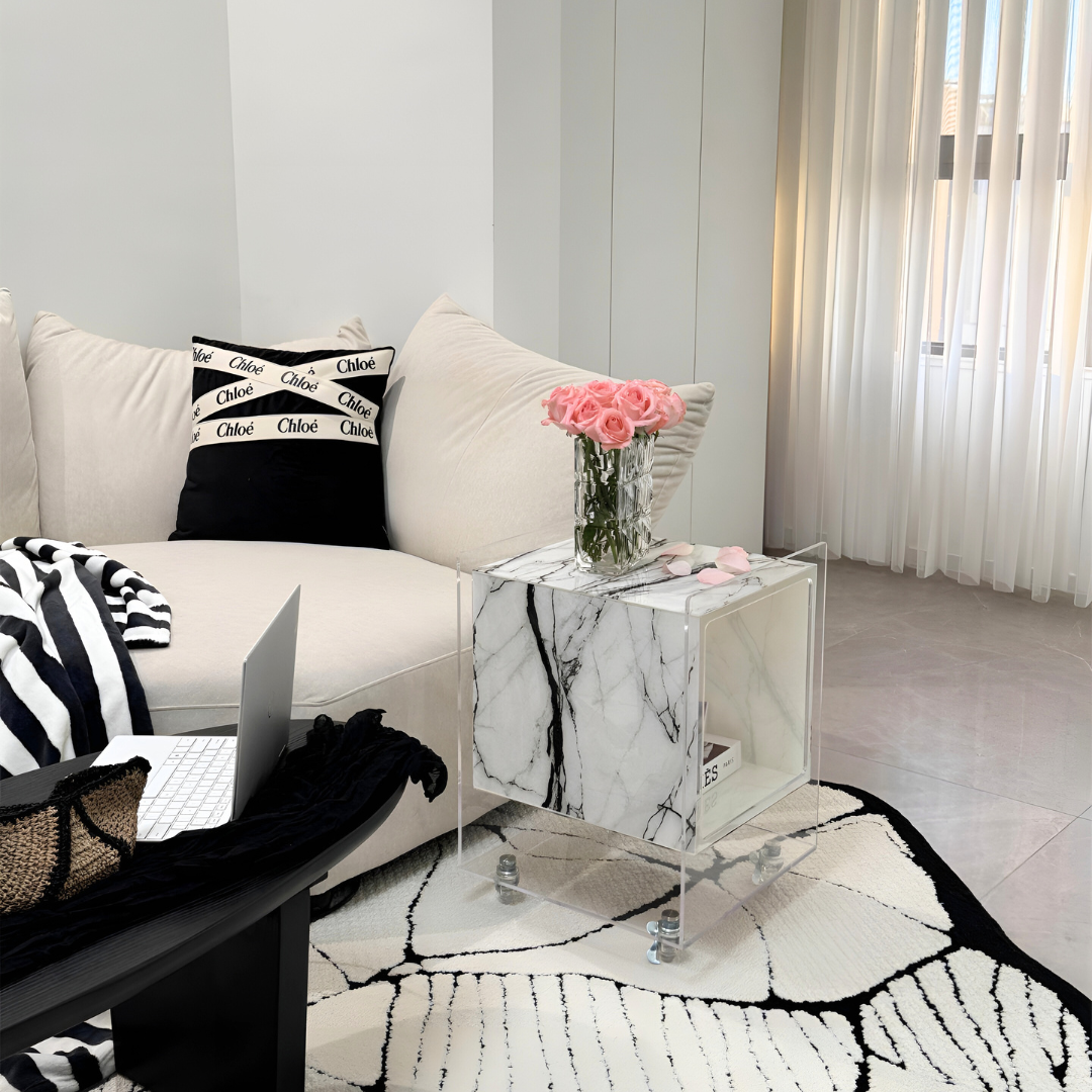 マーブル調クリアキューブサイドテーブル