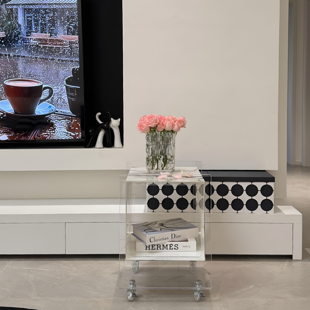 マーブル調クリアキューブサイドテーブル