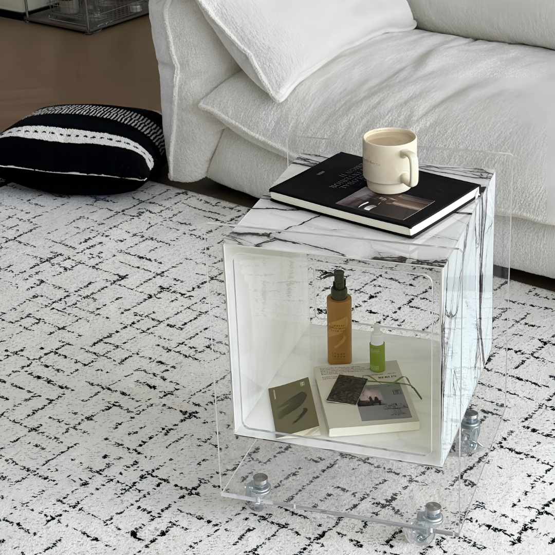 マーブル調クリアキューブサイドテーブル