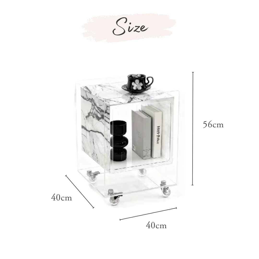 マーブル調クリアキューブサイドテーブル