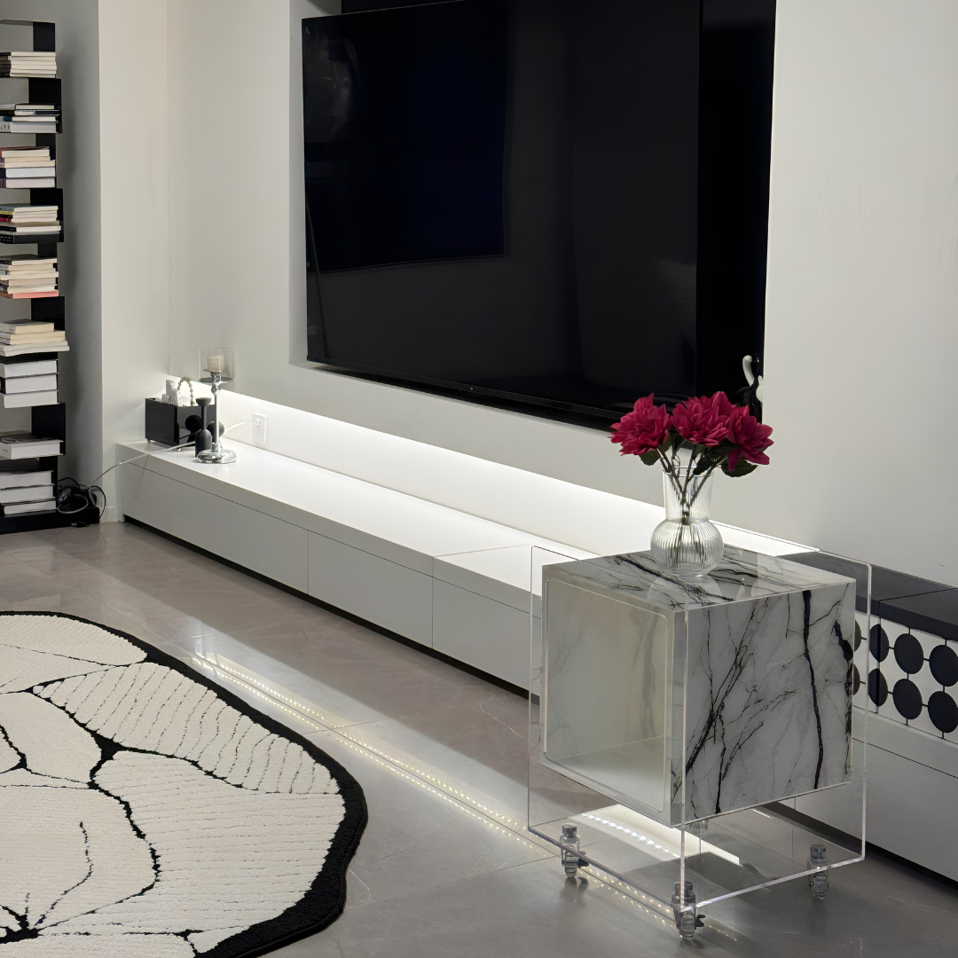 マーブル調クリアキューブサイドテーブル