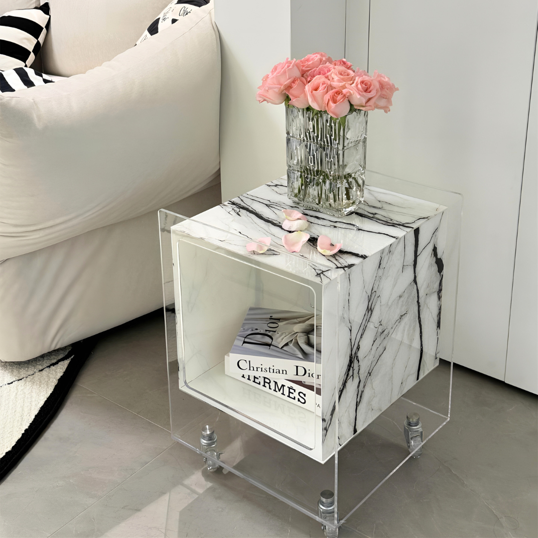 マーブル調クリアキューブサイドテーブル