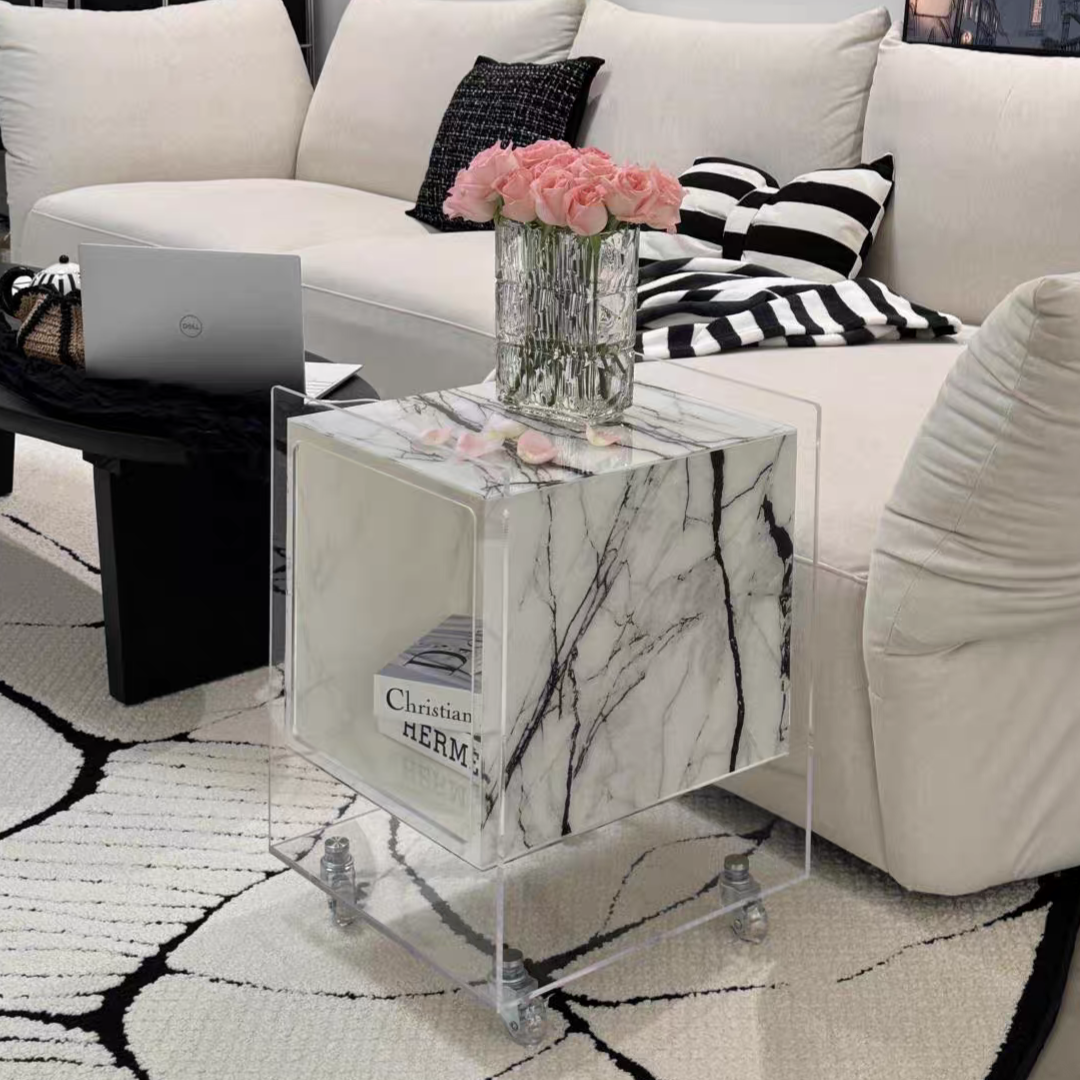 マーブル調クリアキューブサイドテーブル