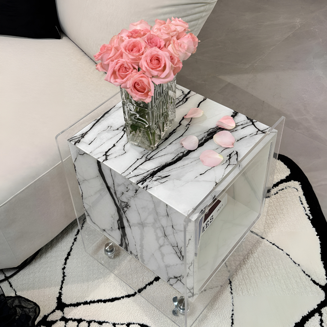 マーブル調クリアキューブサイドテーブル