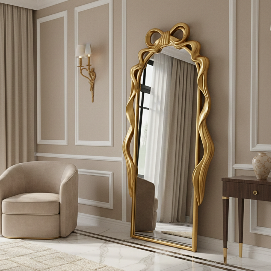 【早割対象】アートリボンゴールドスタンドミラー