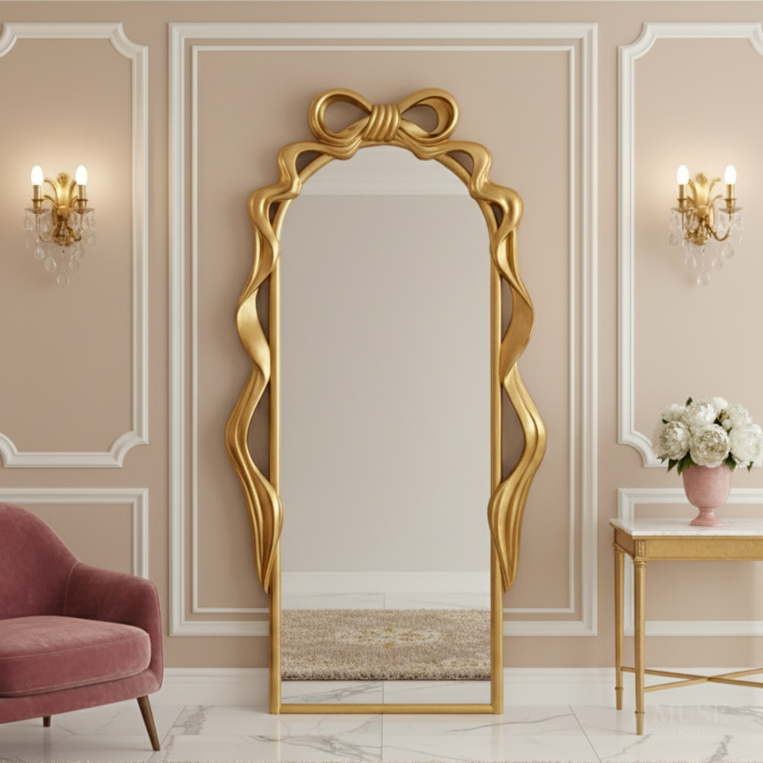 【早割対象】アートリボンゴールドスタンドミラー