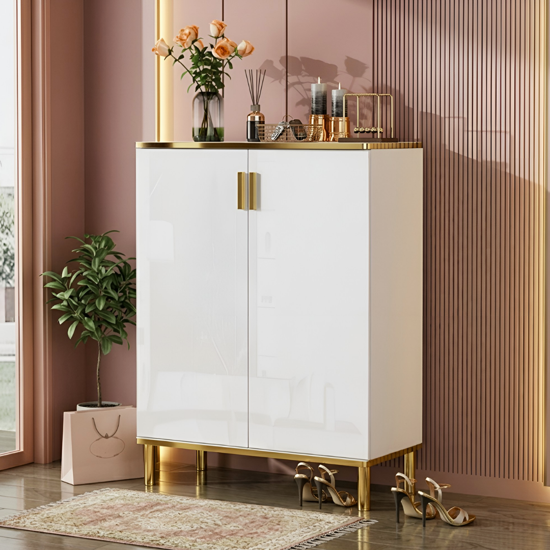 【早割対象】ホワイトクラシカルシューズキャビネット