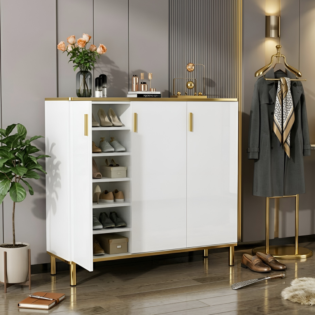 【早割対象】ホワイトクラシカルシューズキャビネット