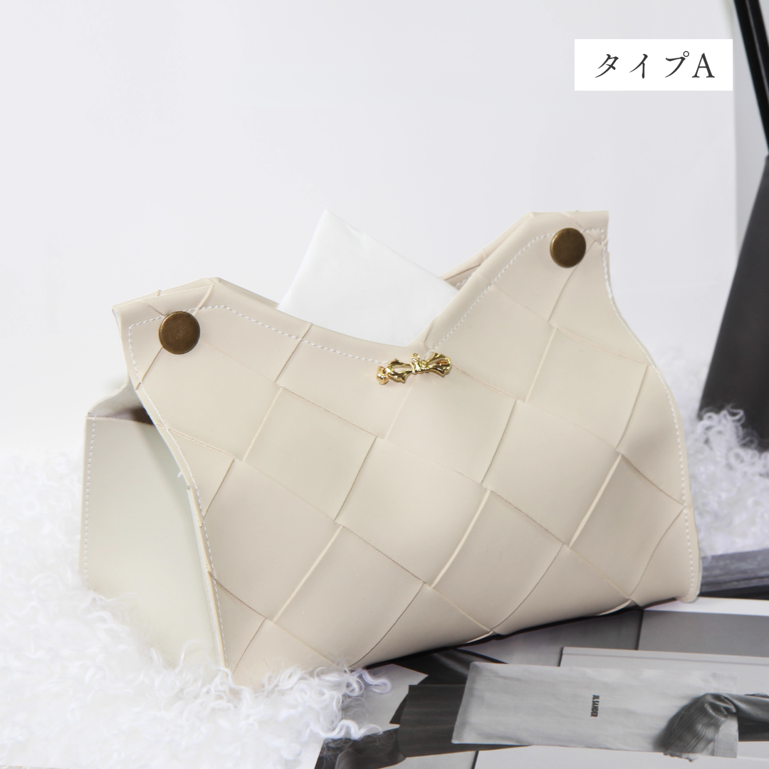 キルティングレザーデザインティッシュケース