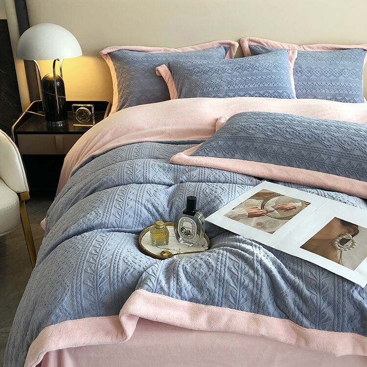 バイカラーニットデザインベッドリネン（ダブル/クイーン サイズ）