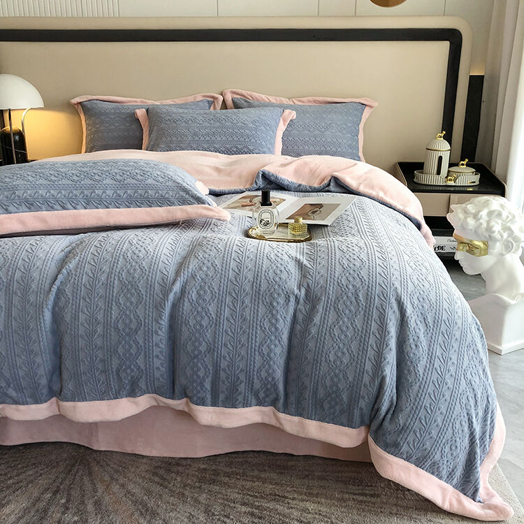 バイカラーニットデザインベッドリネン（ダブル/クイーン サイズ）