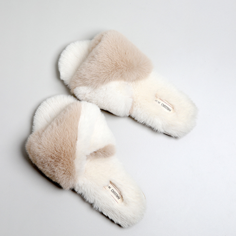 バイカラーファー ルームシューズ