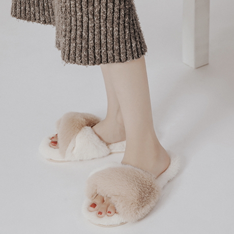 バイカラーファー ルームシューズ