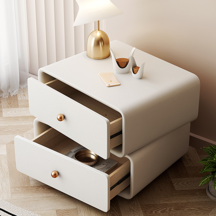 レザー調ホワイトサイドキャビネット