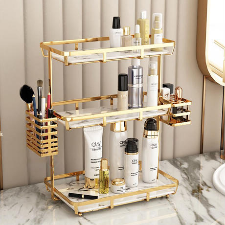 ゴールド×マーブル3段コスメ収納ラック