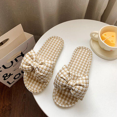 ギンガムチェックフラットスリッパ