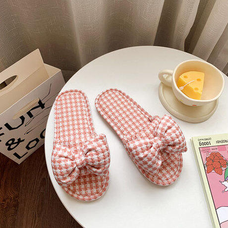 ギンガムチェックフラットスリッパ