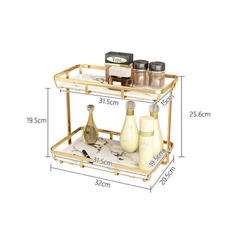 ゴールド×マーブル柄2段コスメ収納ラック