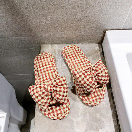 ギンガムチェックフラットスリッパ
