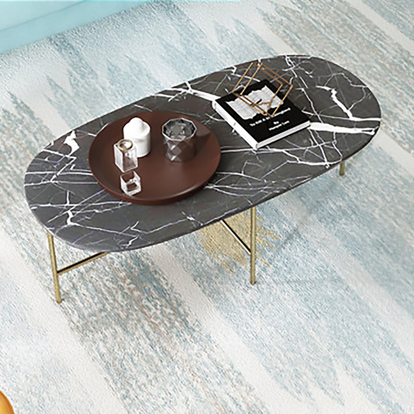 大理石プレミアムオーバルローテーブル