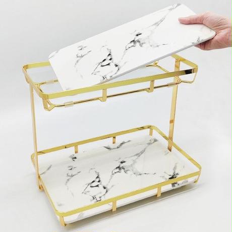 ゴールド×マーブル柄2段コスメ収納ラック