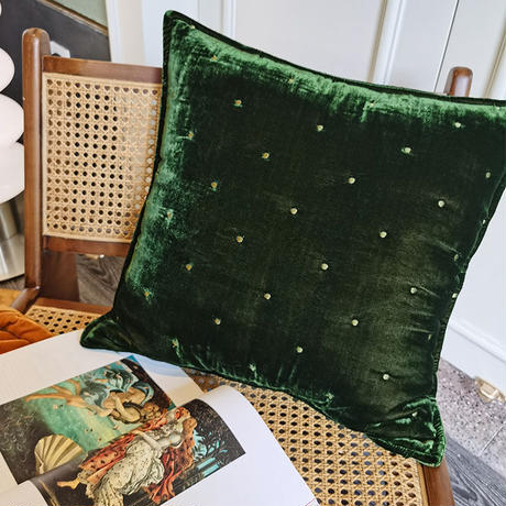 レトログリーンベルベットクッション