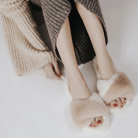 バイカラーファー ルームシューズ