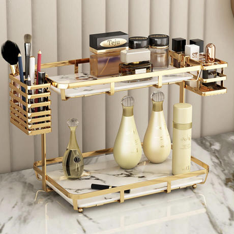 ゴールド×マーブル2段コスメ収納ラック