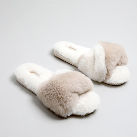 バイカラーファー ルームシューズ