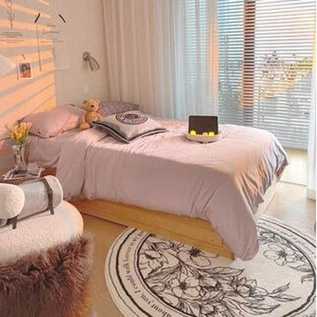 ボタニカルデザインサークルラグ